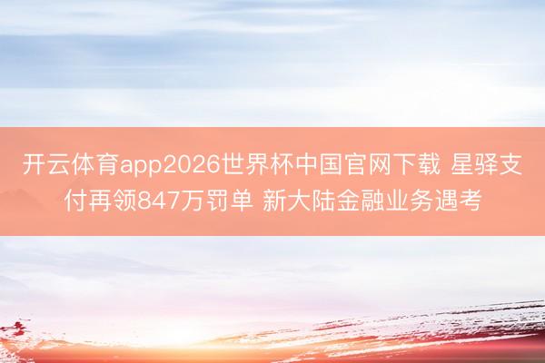 开云体育app2026世界杯中国官网下载 星驿支付再领847万罚单 新大陆金融业务遇考
