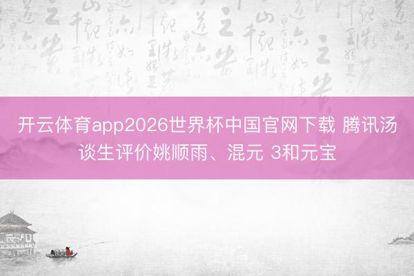 开云体育app2026世界杯中国官网下载 腾讯汤谈生评价姚顺雨、混元 3和元宝
